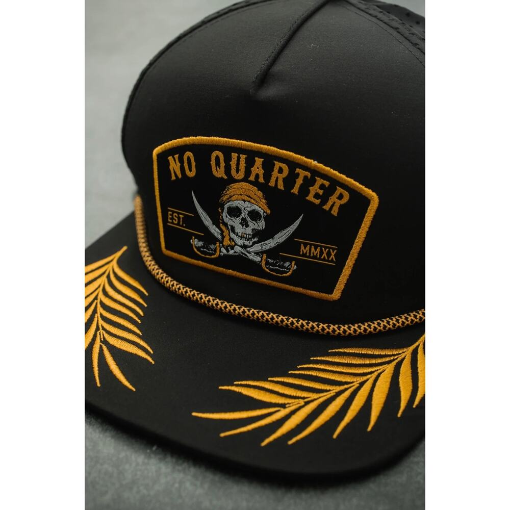 No Quarter Pirate Snapback Hat Black Gold Flat Bill Cap OS Festival Casual